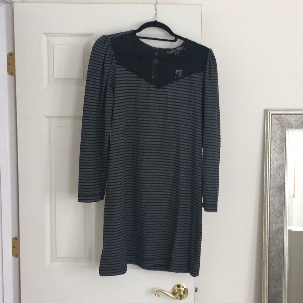 Loft black and grey striped dress